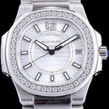 SA급 파텍필립 여성용 노틸러스 7011/1G-001 하이엔드 최상급쥬얼 다이아몬드 베젤 화이트 텍스쳐 다이얼 브레이슬릿 스위스 정품 쿼츠 무브먼트 PAT0110 xx