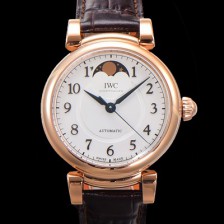 SA급 아이더블유씨여성용 다빈치 오토매틱 문페이즈 36mm 18K 로조골드 가죽줄 화이트다이얼 iwc56034 xx