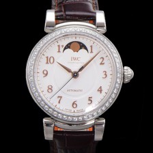 SA급 아이더블유씨여성용 다빈치 IW459307 오토매틱 문페이즈 36mm 18K 로조골드 다이아몬드베젤가죽줄 화이트다이얼 iwc76405 xx