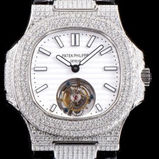 SA급 파텍필립 남성용 노틸러스 뚜르비옹 최상급쥬얼 다이아몬드 풀 세팅 케이스 화이트 텍스쳐 다이얼 아시안 투어빌론 탑재 PAT0104 xx