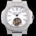 SA급 파텍필립 남성용 노틸러스 뚜르비옹 최상급쥬얼 다이아몬드 풀 세팅 케이스 화이트 텍스쳐 다이얼 아시안 투어빌론 탑재 PAT0104 xx