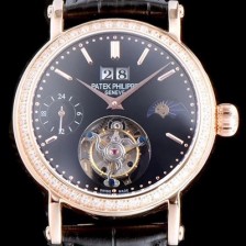 SA급 파텍필립 남성용 그렌드 컴플리케이션 투어빌론 무브먼트 문페이즈 다이아 베젤 블랙 다이얼 PAT0104 xx