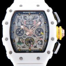 SA급 리차드밀레 남성용 최신버전 업그레이드형 RM011 화이트 세라믹 오버사이즈 데이트 크로노그래프 스켈레톤 다이얼 오토매틱 무브먼트 RIC0411 xx
