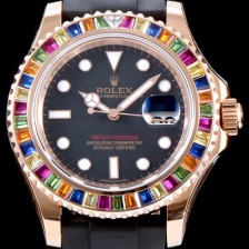 SA급 로렉스 남성용 NEW ARRIVAL!! 요트마스터 116695SATS 레인보우 바게크 컷 세팅 베젤 블랙 다이얼 오이스터 플렉스 스위스 3135오토매틱 무브먼트 ROL0034 xx