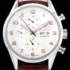 SA급 태그호이어 남성용 까레라 칼리버 16 오토매틱 크로노그래프Day-Date 화이트 다이얼 TAG0100 xx