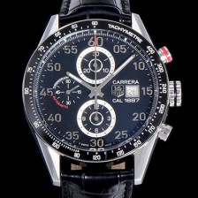 SA급 태그호이어 남성용 까레라 CAR2A10.FC6235 칼리버 1887 클래식 타임피스!! 스톱 세컨드 크로노그래프 블랙 세라믹 베젤 블랙 다이얼 오토매틱 무브먼트 TAG0445 xx