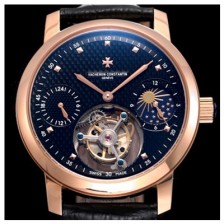 SA급 바쉐론콘스탄틴 남성용 최고의 디테일!! 패트리모니 투어빌론 & GMT 문페이즈 고급스러운 18K 로즈골드 블랙 텍스쳐드 다이얼 아시안 투어빌론 탑재 무브먼트 VAC0220 xx