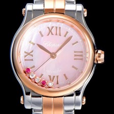 SA급 쇼파드여성용 해피스포츠 미니 오토매틱 30미리 레이디스 18K로즈골드 투톤콤비 장식 자게다이얼 핑크 CHO77241 xx