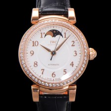 SA급 아이더블유씨여성용 다빈치 오토매틱 문페이즈 36mm 18K 로조골드 다이아몬드베젤가죽줄 화이트다이얼 iwc28513 xx