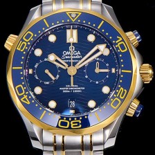 SA급 오메가남성용 씨마스터 다이버 300M 마스터 크로노그래프 옐루골드 44mm 블루다이얼 OMG53678 xx