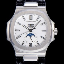 SA급 파텍필립 남성용 노틸러스 5726/1A-014 오토매틱 Cal.324 타입 40미리 문페이즈 가죽줄/밴드 화이트다이얼 PAT75447 xx