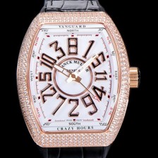 SA급 프랭크뮬러 남성용 뱅가드 오토매틱 CZ02타입 44미리 18K로즈골드/보석/큐빅 셋팅 가죽줄/스트랩 화이트다이얼 FRA73777 xx