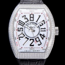 SA급 프랭크뮬러 남성용 뱅가드 오토매틱 CZ02타입 44미리 보석/큐빅 셋팅 가죽줄/스트랩 화이트다이얼 FRA73768 xx