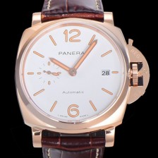 SA급 파네라이 남성용 루미노르 PAM01042 듀어 18K 로즈골드 케이스 오토매틱 Cal.P.900타입 무브먼트 42미리 가죽줄 화이트다이얼 PAN73345 xx