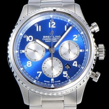 SA급 브라이틀링 남성용 네비타이머 에비에이터 8 오토매틱 크로노그래프 ETA7750-2 타입 43미리 메탈줄 블루다이얼 BRE75564 xx