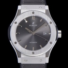 SA급 휴블렛 남성용 클래식 퓨전 45미리 오토매틱 9015 타입 가죽/러버 믹스 그레이다이얼 HUB73512 xx