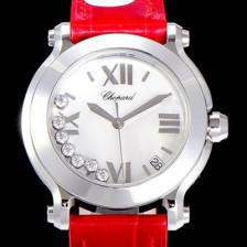 SA급 쇼파드해피스포츠 라운드 쿼츠 ETA-955.112 레이디 30미리 가죽줄 화이트다이얼 CHO73618 xx