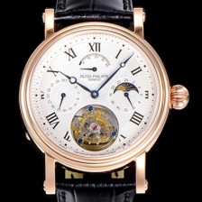 SA급 파텍필립 남성용 그렌드 컴플리케이션 투어빌론 문페이즈 42mm 로드골드 금장시계 가죽줄 오토매틱 화이트다이얼 PAT75371 xx