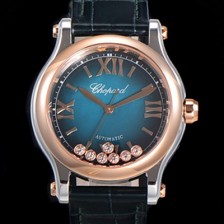 SA급 쇼파드 여성용 해피 스포츠 오토매틱 ETA2892-2 타입 36mm 래이디스/금장시계 18K로즈골드 가죽줄 블루다이얼 cho74208 xx