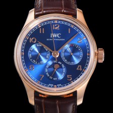 SA급 아이더블유씨 남성용 포르투기즈 IW344205 퍼페추얼 캘린더 문페이즈 오토매틱 42mm Cal.82650 타입 18K 로즈골드 가죽줄 블루다이얼   iwc30421 xx