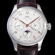 SA급 아이더블유씨 남성용 포르투기즈 IW344203 퍼페추얼 캘린더 문페이즈 오토매틱 42mm Cal.82650 타입 가죽줄 화이트다이얼   iwc94837 xx