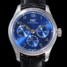 SA급 아이더블유씨 남성용 포르투기즈 퍼페추얼 캘린더 문페이즈 오토매틱 42mm Cal.82650 타입 가죽줄 블루다이얼   iwc60715 xx