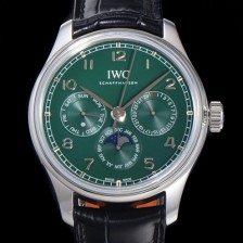 SA급 아이더블유씨 남성용 포르투기즈 IW344207 퍼페추얼 캘린더 문페이즈 오토매틱 42mm Cal.82650 타입 가죽줄 그린다이얼   iwc04371 xx