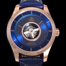 SA급 오메가 남성용 드빌 528.53.44.21.03.001 투어빌론 2638타입 코-엑씨얼 골드크로노매터 44mm 로즈골드 가죽줄 블루다이얼 omg02794 xx