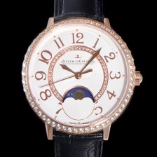 SA급 예거르꿀뜨르 여성용 랑데뷰 문미듐 Q3572430 오토매틱 Cal.935타입 34mm  18K로즈골드 보석/다이아 베젤 가죽줄 화이트다이얼 jag81457 xx