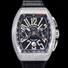 SA급 프랭크뮬러 남성용 뉴 사라토거 오토매틱 크로노그래프 A7750-2타입 44mm 보석/다이아셋팅 가죽줄 블랙다이얼 fra98746 xx