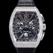 SA급 프랭크뮬러 남성용 뉴 사라토거 오토매틱 크로노그래프 A7750-2타입 44mm 보석/다이아셋팅 가죽줄 블랙다이얼 fra24685 xx