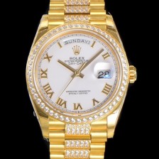 SA급 로렉스 남성용 데이데이트 오토매틱 Cal.3235타입 36mm 금장시계 옐루골드 올금 다이아베젤부착 메탈줄 화이트 자게다이얼 rol64538 xx