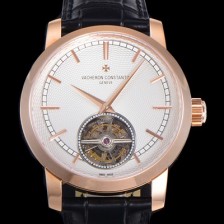 SA급 바쉐런콘스탄틴 남성용 트레디셔널 투어빌론 수동기계식 18K 로즈골드 42mm 가죽줄 화이트다이얼 vac78519 xx
