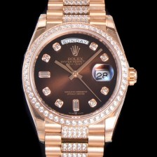 SA급 로렉스 남성용 데이데이트 오토매틱 Cal.3235타입 36mm 금장시계 로즈골드 올금 다이아베젤부착 메탈줄 브라운다이얼 rol37581 xx