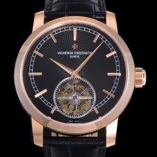 SA급 바쉐런콘스탄틴 남성용 트레디셔널 투어빌론 수동기계식 18K 로즈골드 42mm 가죽줄 블랙다이얼 vac23180 xx