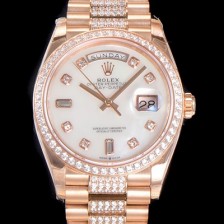 SA급 로렉스 남성용 데이데이트 오토매틱 Cal.3235타입 36mm 금장시계 로즈골드 올금 다이아베젤부착 메탈줄 화이트다이얼 rol36582 xx