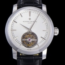 SA급 바쉐런콘스탄틴 남성용 트레디셔널 투어빌론 수동기계식 42mm 가죽줄 화이트다이얼 vac28136 xx