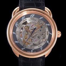 SA급 애르메스 남성용 아쏘 오토매틱 41mm 18K 로즈골드 가죽줄 스켈래톤 다이얼 her82735 xx