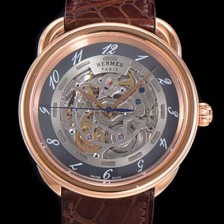 SA급 애르메스 남성용 아쏘 오토매틱 41mm 18K 로즈골드 가죽줄 스켈래톤 다이얼 her07859 xx
