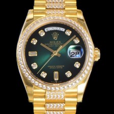 SA급 로렉스 남성용 데이데이트 오토매틱 Cal.3235타입 36mm 금장시계 옐루골드 올금 다이아베젤부착 메탈줄 그린다이얼 rol75203 xx