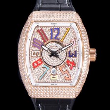 SA급 프랭크뮬러 남성용 뱅가드 오토매틱 ETA2824-2 타입 45mm 로즈골드/보석큐빅 가죽줄 보석다이얼 fra30642 xx