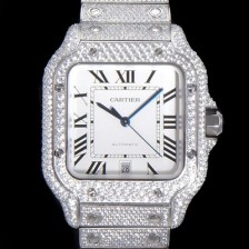 SA급 까르띠에 남성용 산토스 쥬얼 다이아몬드 셋팅 베젤 40mm 화이트 다이얼 오토매틱 무브먼트 CAR40183 xx