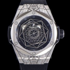 SA급 휴블렛 남성용 빅뱅 쌍 블루 티타늄 오토매틱 HUB1213타입 45미리 가죽/우레탄 믹스밴드 블랙다이얼 hub39168 xx