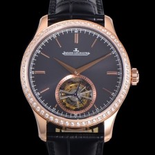 SA급 예거르꿀트르 남성용 마스터 그랜드 트레디션 1662451 오토매틱 투어빌론 798타입  42mm 18K 로즈골드 보석다이아드베젤 가죽시계 블랙다이얼   jag26803 xx