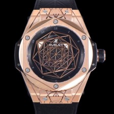 SA급 휴블렛 남성용 빅뱅 쌍 블루 오토매틱 HUB1213타입 45미리 18K 로즈골드 가죽/우레탄 믹스밴드 블랙다이얼 hub64531 xx