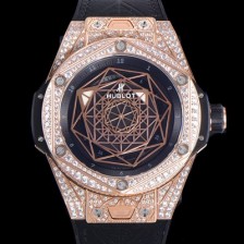 SA급 휴블렛 남성용 빅뱅 쌍 블루 오토매틱 HUB1213타입 45미리 18K 로즈골드 다이아몬드/보석 케이스 가죽/우레탄 믹스밴드 블랙다이얼 hub97824 xx