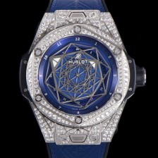 SA급 휴블렛 남성용 빅뱅 쌍 블루 티타늄 오토매틱 HUB1213타입 45미리 다이아몬드/보석 케이스 가죽/우레탄 믹스밴드 블루다이얼 hub98356 xx