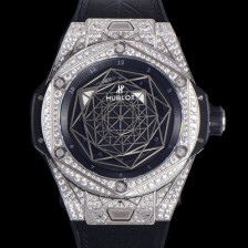 SA급 휴블렛 남성용 빅뱅 쌍 블루 티타늄 오토매틱 HUB1213타입 45미리 다이아몬드/보석 케이스 가죽/우레탄 믹스밴드 블랙다이얼 hub60853 xx