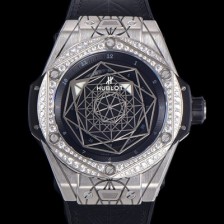 SA급 휴블렛 남성용 빅뱅 쌍 블루 티타늄 오토매틱 HUB1213타입 45미리 다이아몬드/보석 케이스 가죽/우레탄 믹스밴드 블랙다이얼 hub16359 xx