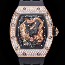 SA급 리차드밀레 남성용 리차드밀 RM035 타이거&드래곤 미쉘 요 워치!! 수공 맞물림 형식의 쥬얼세팅 고급스러운 18K 로즈골드 스켈레톤 다이얼 오토매틱 무브먼트 RIC0451 xx